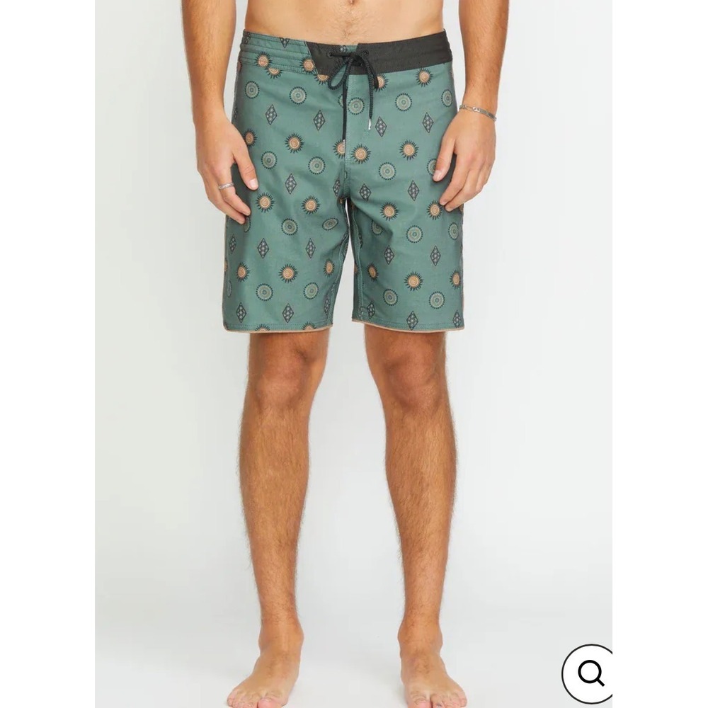 Volcom Stoneys Board Shorts Mens 31 Green Sun Print Hemp Blend NEW